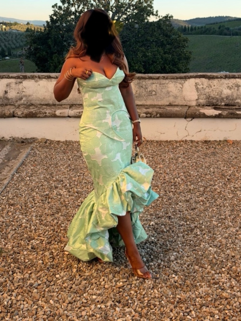 Custom Mint Green Floral Jacquard 2-Piece Set Bustier Top & Mermaid Skirt